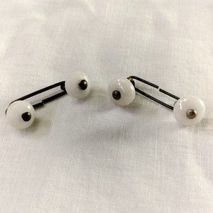 4/$20 Vintage Antique White Glass Bar Cufflinks Round Domed Simple Linked Button